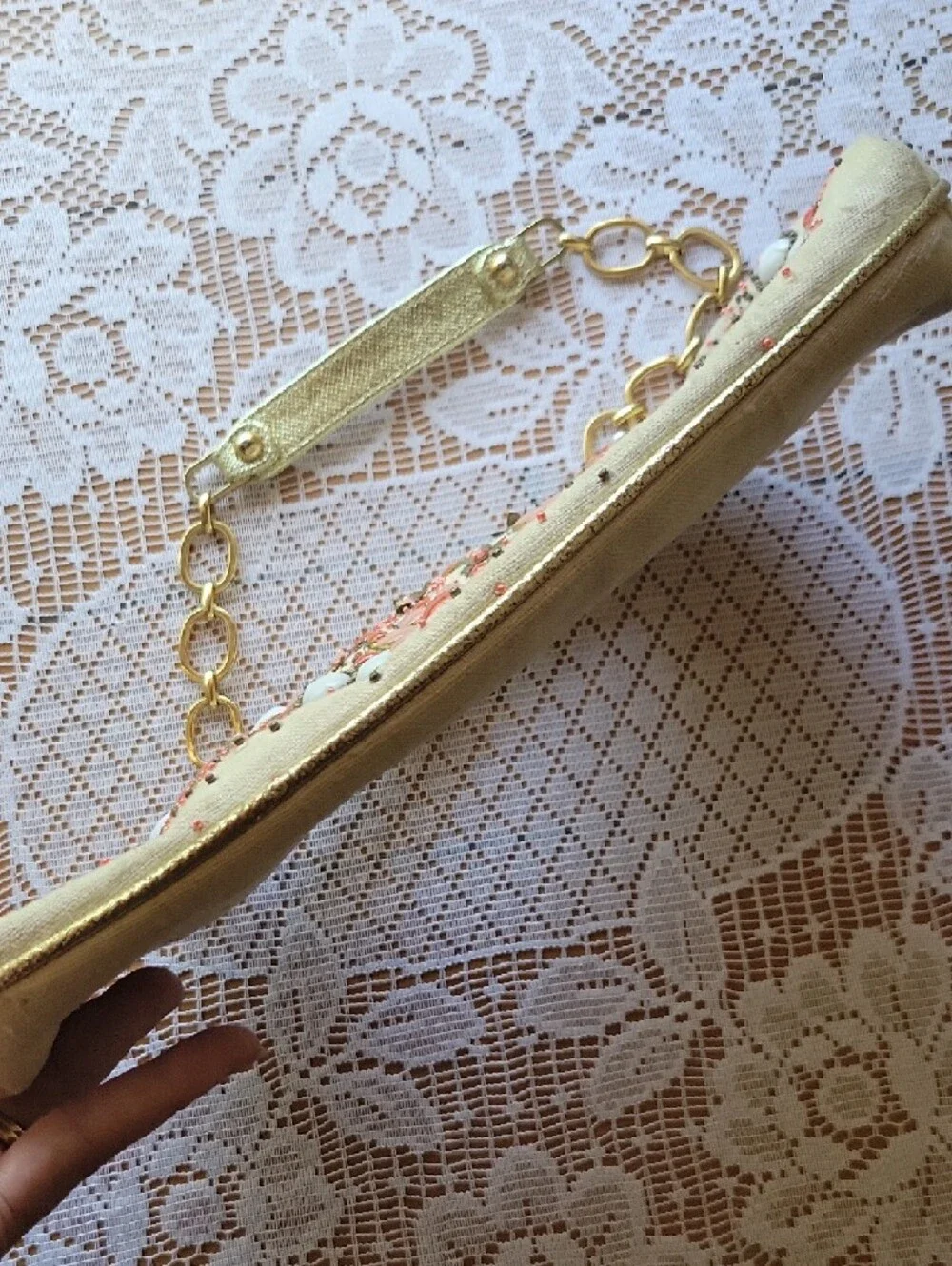 RAFE Canvas Coral and Ivory Floral Beaded Bag